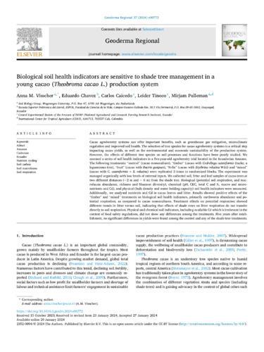 Biological soil health indicators are sensitive to shade tree management in a young cacao (Theobroma cacao L.) production system