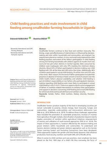 Child feeding practices and male involvement in child feeding among smallholder farming households in Uganda