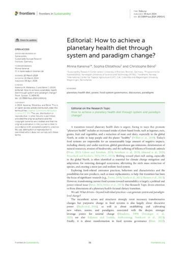 Editorial: How to achieve a planetary health diet through system and paradigm change?