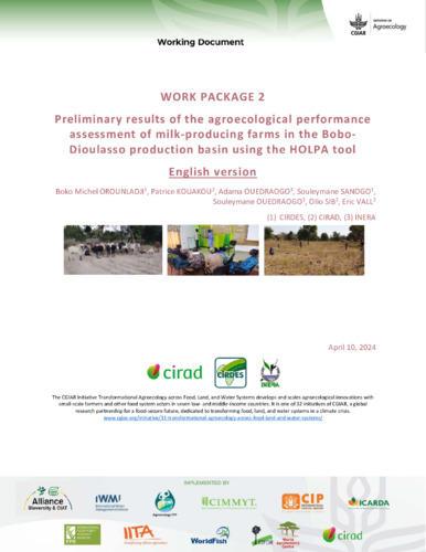 Preliminary results of the agroecological performance assessment of milk-producing farms in the Bobo-Dioulasso production basin using the HOLPA tool