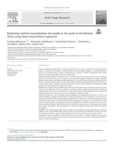 Estimating nutrient concentrations and uptake in rice grain in sub-Saharan Africa using linear mixed-effects regression