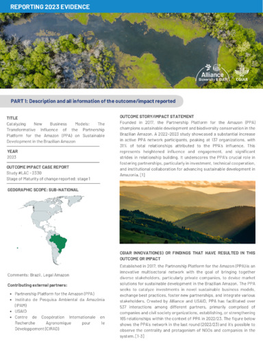 Catalyzing new business models - The transformative influence of the partnership platform for the Amazon (PPA) on sustainable development in the Brazilian Amazon