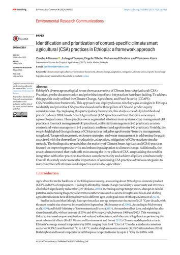 Identification and prioritization of context-specific climate smart agricultural (CSA) practices in Ethiopia: A framework approach