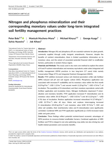 Nitrogen and phosphorus mineralization and their corresponding monetary values under long‐term integrated soil fertility management practices