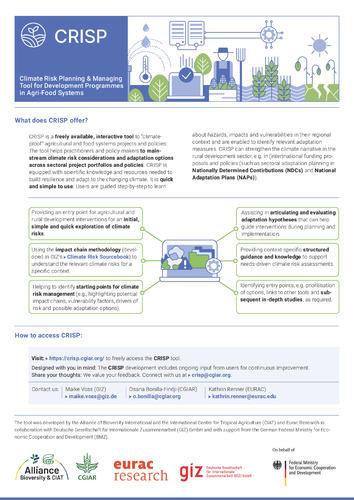 Applying the CRISP tool in Bolivia and Zambia: Identifying climate risks and adaptation options in agricultural and food system projects