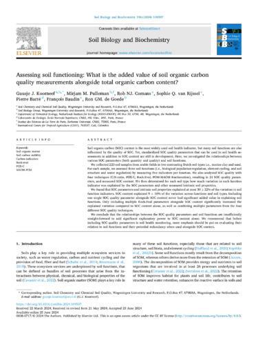 Assessing soil functioning: What is the added value of soil organic carbon quality measurements alongside total organic carbon content?