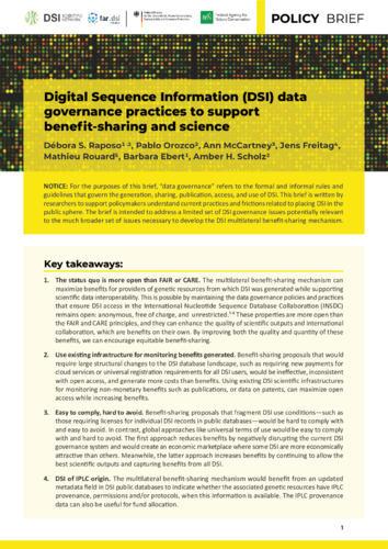 Digital Sequence Information (DSI) data governance practices to support benefit-sharing and science