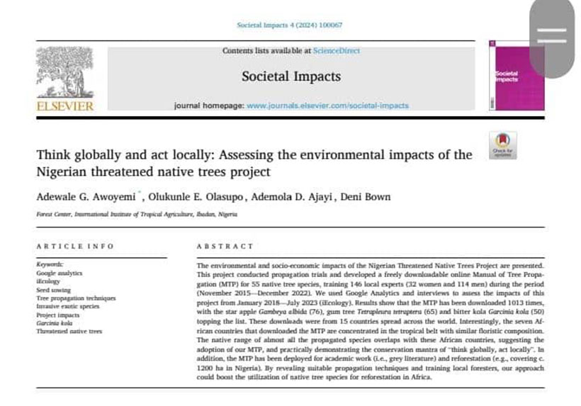 Impact paper assessing IITA Forest Center’s work in protecting Nigerian threatened native trees.