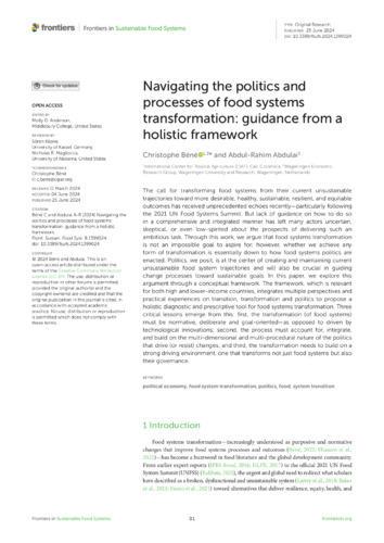 Navigating the politics and processes of food systems transformation: Guidance from a holistic framework