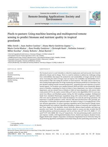 Pixels to pasture: Using machine learning and multispectral remote sensing to predict biomass and nutrient quality in tropical grasslands