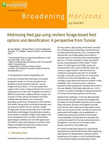 Addressing feed gap using resilient forage-based feed options and densification: A perspective from Tunisia with wider applicability