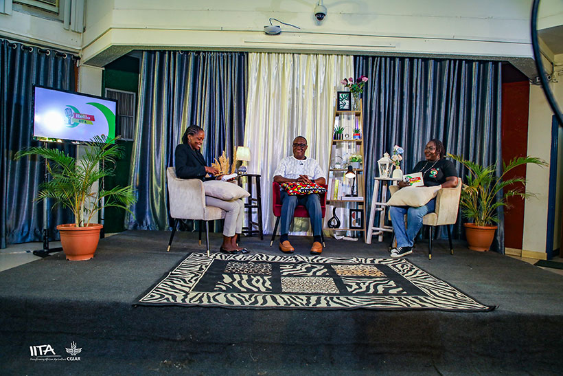 IITA Director General Dr. Simeon Ehui being interviewed as a guest during the maiden episode of Hello IITA.