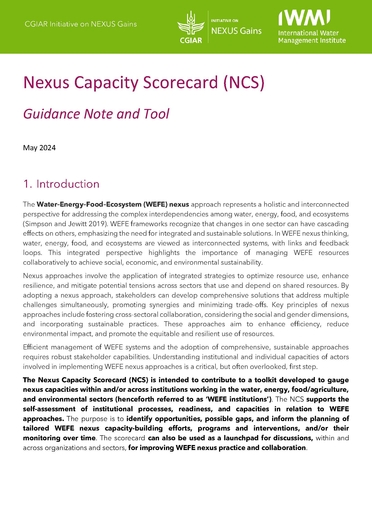 Nexus Capacity Scorecard (NCS): guidance note and tool