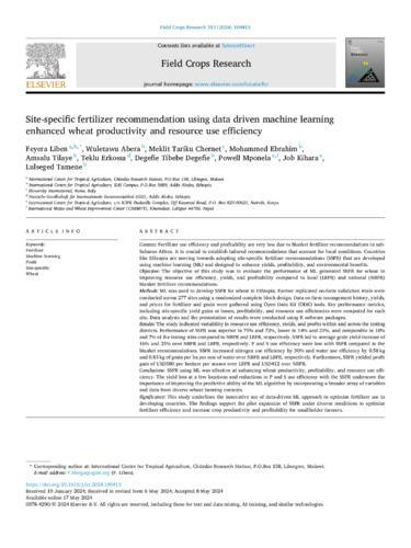 Site-specific fertilizer recommendation using data driven machine learning enhanced wheat productivity and resource use efficiency