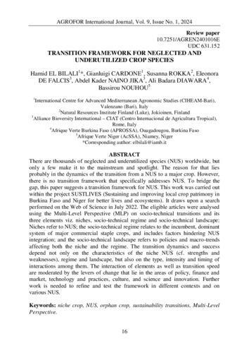 Transition framework for neglected and underutilized crop species