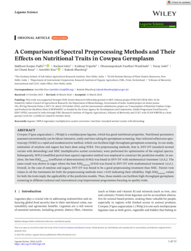 A comparison of spectral preprocessing methods and their effects on nutritional traits in cowpea germplasm