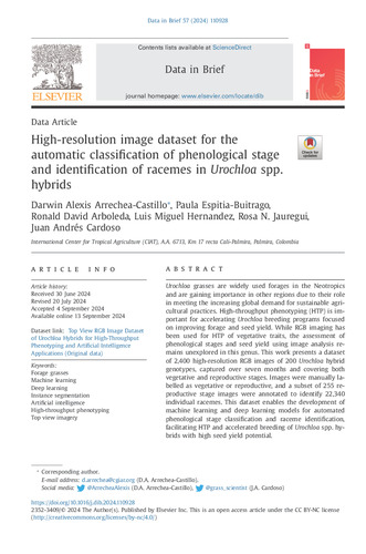 High-resolution image dataset for the automatic classification of phenological stage and identification of racemes in Urochloa spp. hybrids