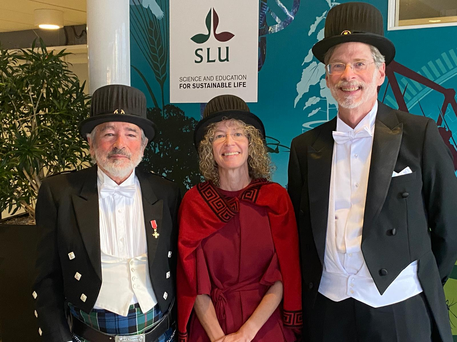Brian Perry, Delia Grace and Tom Randolph on the occasion of the awarding of an honorary doctorate in veterinary medicine to Delia Grace by the Swedish University of Agricultural Sciences, 5 October 2024.