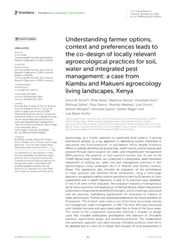 Understanding farmer options, context and preferences leads to the co-design of locally relevant agroecological practices for soil, water and integrated pest management: A case from Kiambu and Makueni agroecology living landscapes, Kenya