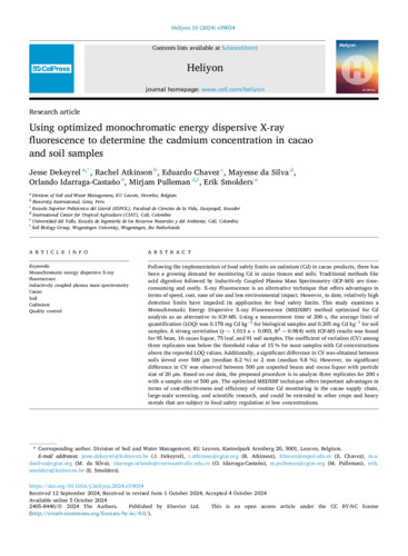 Using optimized monochromatic energy dispersive x-ray fluorescence to determine the cadmium concentration in cacao and soil samples