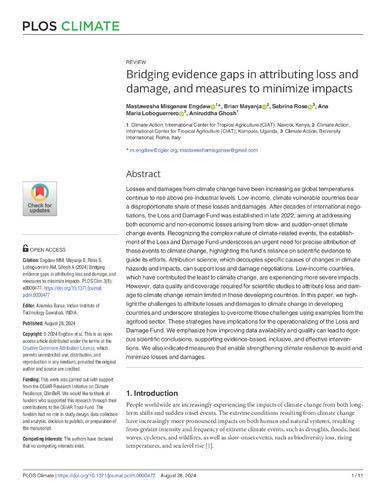 Bridging evidence gaps in attributing loss and damage, and measures to minimize impacts
