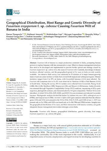 Geographical distribution, host range and genetic diversity of Fusarium oxysporum f. sp. cubense causing Fusarium wilt of banana in India