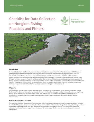 Checklist for data collection on Nonglom fishing practices and fishers