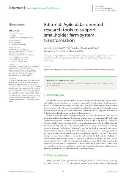 Editorial: Agile data-oriented research tools to support smallholder farm system transformation