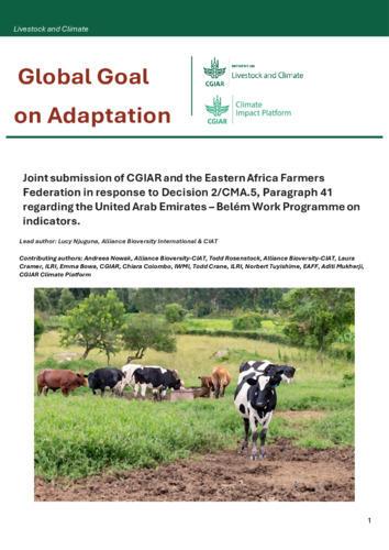 Joint submission of CGIAR and the Eastern Africa Farmers Federation in response to Decision 2/CMA.5, Paragraph 41 regarding the United Arab Emirates – Belém Work Programme on indicators