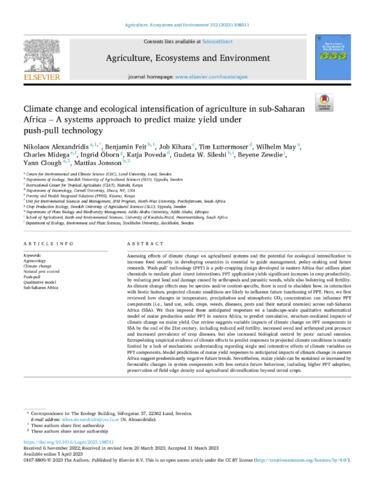 Climate change and ecological intensification of agriculture in sub-Saharan Africa – A systems approach to predict maize yield under push-pull technology