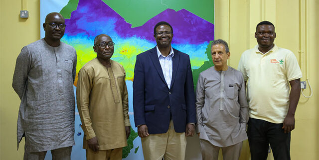 Dr Ibnou Dieng (extreme left), Joseph Uponi (l), Dr Martin Fregene (m), Dr Ennahli Lahcen (r), and Dr Samuel Mesele (extreme right).