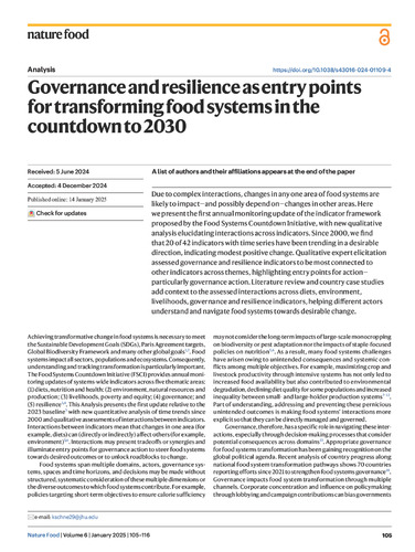 Governance and resilience as entry points for transforming food systems in the countdown to 2030