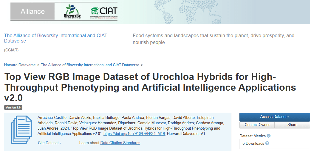 RGB Image Dataset of Urochloa Hybrids for High-Throughput Phenotyping and Artificial Intelligence Applications