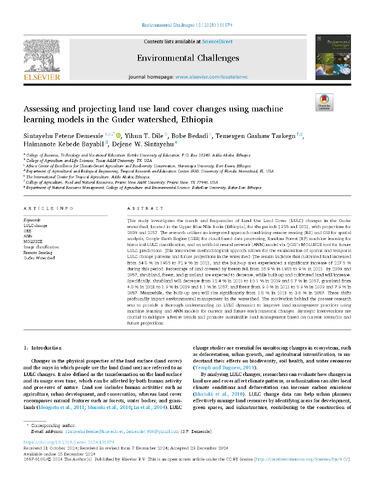 Assessing and projecting land use land cover changes using machine learning and artificial neural network models in Guder watershed, Ethiopia