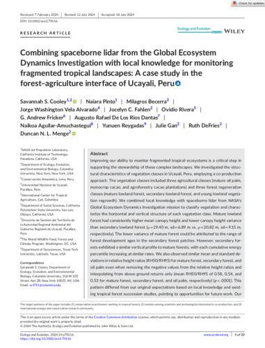 Combining spaceborne lidar from the global ecosystem dynamics Investigation with local knowledge for monitoring fragmented tropical landscapes: A case study in the forest–agriculture interface of Ucayali, Peru