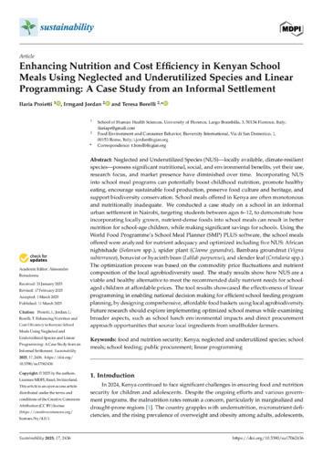 Enhancing nutrition and cost efficiency in Kenyan school meals using neglected and underutilized species and linear programming: A case study from an informal settlement