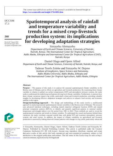 Spatiotemporal analysis of rainfall and temperature variability and trends for a mixed crop-livestock production system: its implications for developing adaptation strategies