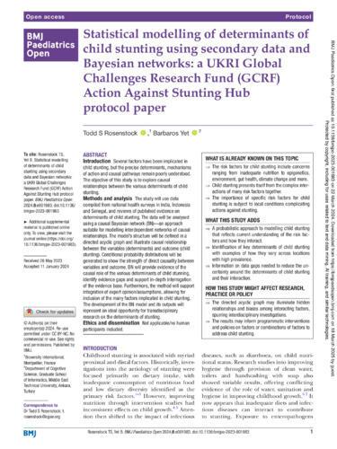Statistical modelling of determinants of child stunting using secondary data and Bayesian networks: A UKRI Global Challenges Research Fund (GCRF) action against stunting hub protocol paper