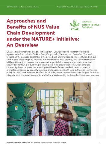 Approaches and benefits of NUS value chain development under the NATURE+ initiative: An overview
