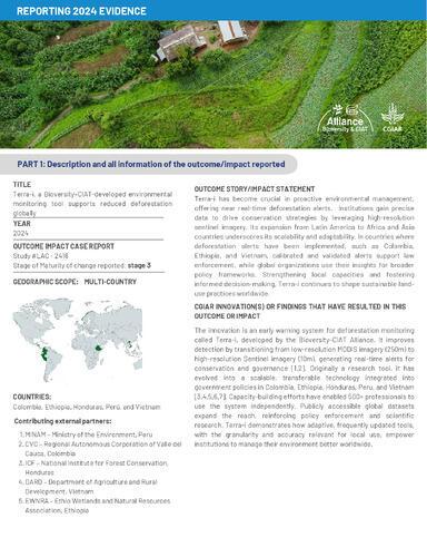 Terra-i, a Bioversity–CIAT-developed environmental monitoring tool supports reduced deforestation globally