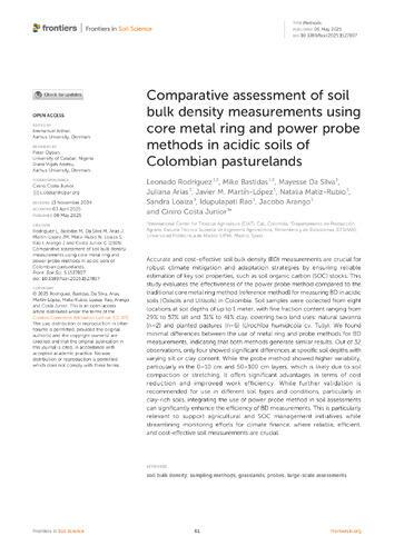 Comparative assessment of soil bulk density measurements using core metal ring and power probe methods in acidic soils of Colombian pasturelands