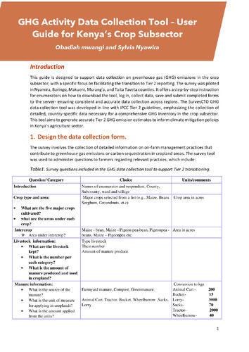 GHG activity data collection tool – User guide for Kenya’s crop subsector