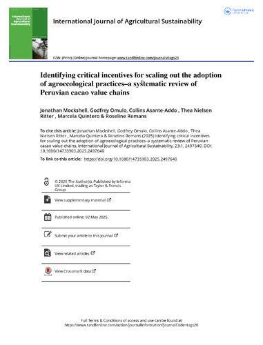 Identifying critical incentives for scaling out the adoption of agroecological practices–a systematic review of Peruvian cacao value chains