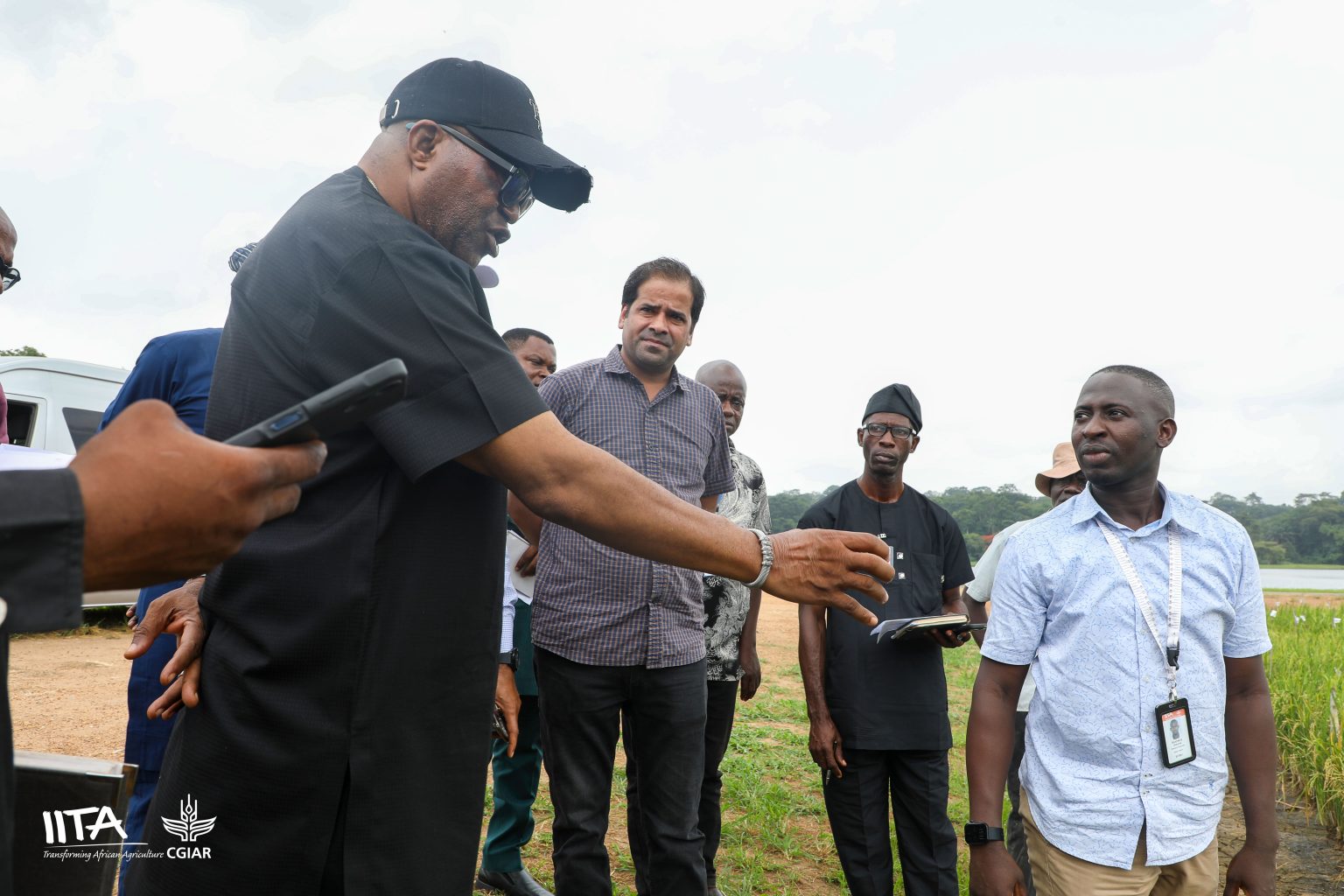 The SSA inquiring about the rice varieties during a tour of the AfricaRice fields at IITA, Ibadan.