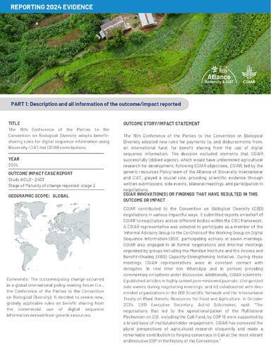 The 16th Conference of the Parties to the Convention on Biological Diversity adopts benefit-sharing rules for digital sequence information using Bioversity–CIAT-led CGIAR contributions