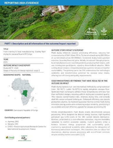 From capacity building to local adoption: Manufacturing and diffusion of cassava flash dryers in DR Congo