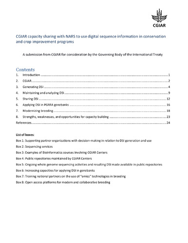 CGIAR capacity sharing with NARS to use digital sequence information in conservation and crop improvement programs