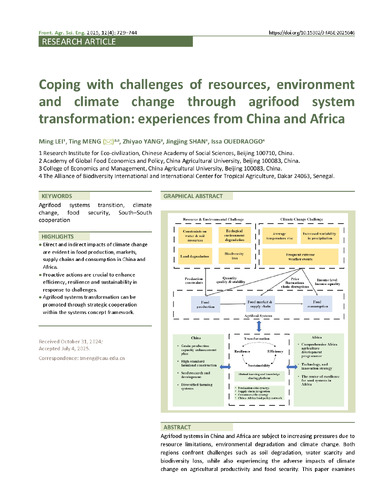 Coping with challenges of resources, environment and climate change through agrifood system transformation: experiences from China and Africa