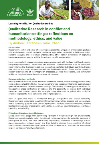 Qualitative research in conflict and humanitarian settings: Reflections on methodology, ethics, and value