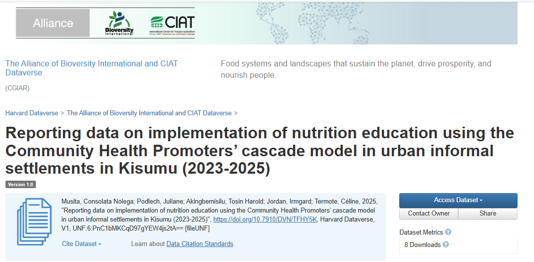 Reporting data on implementation of nutrition education using the Community Health Promoters’ cascade model in urban informal settlements in Kisumu (2023-2025)